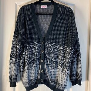 Vintage Button-Up Knit Cardigan – Black & White | Men’s Eclectic Grandpa